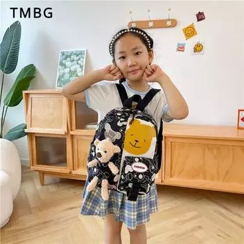 Новый милый макарон для детского сада, школьная сумка, трендовый красочный плюшевый детский рюкзак с медведем, детский нейлоновый рюкзак, сумка на плечо розовый