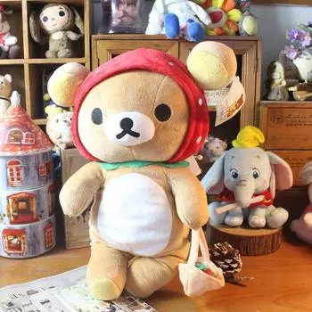Новый милый медведь Rilakkuma Cos клубника, большая плюшевая подушка, детские игрушки, куклы, подарки для маленьких девочек, 32 см