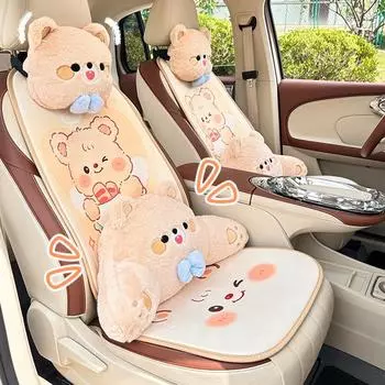 Новый милый мультяшный чехол для сиденья автомобиля, плюшевый, дышащий, зимний, теплый, защитный чехол для сиденья автомобиля, коврик, пыленепроницаемый, аксессуары для интерьера