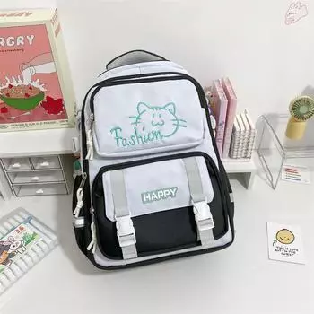 Новый милый мультяшный рюкзак с цветами, женский, большой вместимости, с цветовой гаммой, школьный рюкзак для старшеклассниц и студенток, модный чёрный