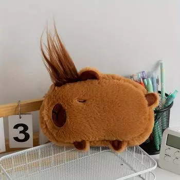 Новый милый плюшевый пенал Capybara, косметичка, сумка для ручек в виде морской свинки, большая вместительная сумка для карандашей, школьные принадлежности, канцелярская коробка кофейный