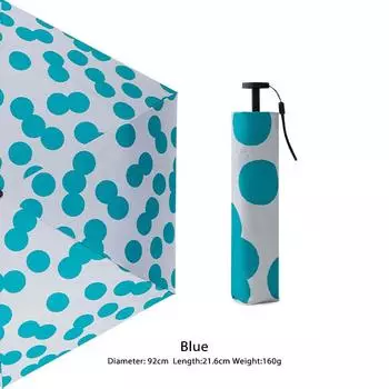 Новый милый зонтик для девочек, 160 г, легкий уличный УФ-зонт от солнца для женщин, ветрозащитный складной зонт в горошек с маленьким карманом для зонта синий