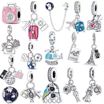 Новый мир глобус самолет чемоданы камера очаровательные бусины для путешествий подходят оригинальный браслет из стерлингового серебра 925 пробы DIY ювелирные изделия подарок