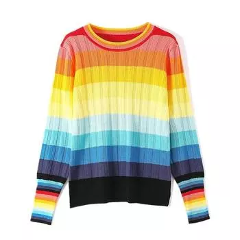 Новый многоцветный радужный свитер, осенне-зимний повседневный теплый женский свитер C-286 S