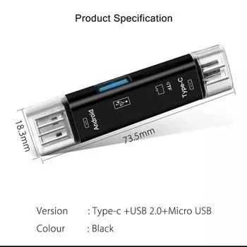 Новый многофункциональный кардридер 5-в-1 TypeC Micro Usb TF для карт памяти OTG