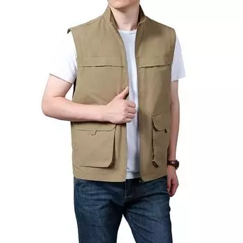 Новый многофункциональный рабочий жилет на молнии с множеством карманов, куртка для весны и осени, жилет, спортивное пальто большого размера M
