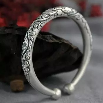 Новый модный браслет с круглой головкой и пионом, высококачественный ремесленный изысканный рельефный открывающийся браслет 18CM