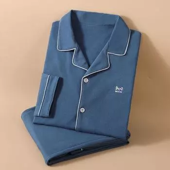 Новый модный брендовый пижамный костюм для мужчин с длинными рукавами из чистого хлопка на весну и осень, мягкий хлопковый летний комплект домашней одежды для мужчин, ночная рубашка L