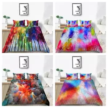Новый модный чехол для постельного белья Радужный пододеяльник с 3D принтом Красочные домашние покрывала Модные комплекты кроватей с наволочкой Постельное белье UK Single 135x200cm