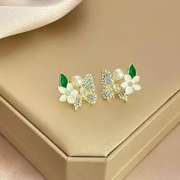 Новый модный дизайн бабочка цветок темперамент уникальные серьги женские