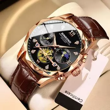 Новый модный дизайн, многофункциональные кварцевые наручные часы, мужские шестиконтактные хронографы, повседневные кожаные деловые часы для мужчин коричневый/чёрный