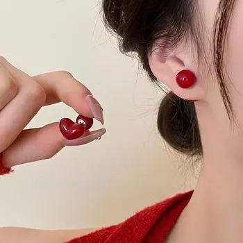 Новый модный дизайн, персонализированные винно-красные круглые универсальные геометрические серьги в форме сердца в форме сердца