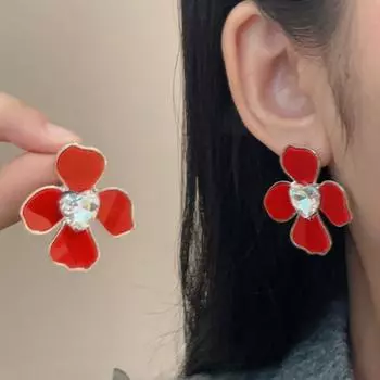 Новый модный дизайн, расширенный смысл, винно-красный цветок, серьги-джокеры, женские серьги