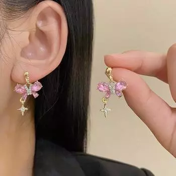 Новый модный дизайн, розовые серьги-джокеры с бабочкой и цирконием, женские