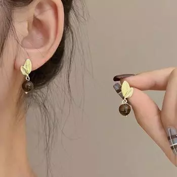 Новый модный дизайн Sense Leaf Cat Eye Stone персонализированные универсальные серьги для женщин