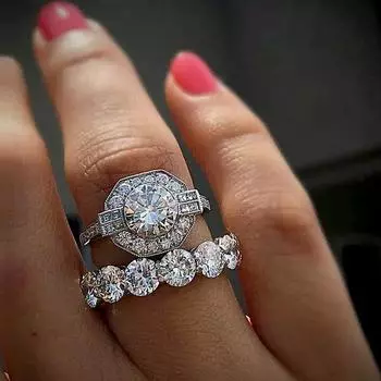 Новый модный двойной штабелируемый комплект колец для женщин, аксессуары для свадебной вечеринки с блестящим фианитом, роскошные женские украшения 9
