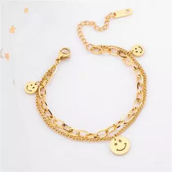Новый модный двухслойный полый кулон с улыбкой и лицом, женские браслеты из нержавеющей стали, модный женский браслет в стиле панк, ювелирные изделия золотой