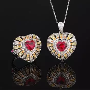 Новый модный имитационный красный корундовый порошок циркониевый золотой костюм в форме сердца женский 8X8