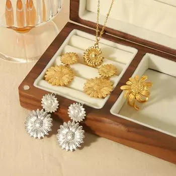 Новый модный комплект из нержавеющей стали с позолотой 18 карат, высококачественный комплект ювелирных изделий для женщин