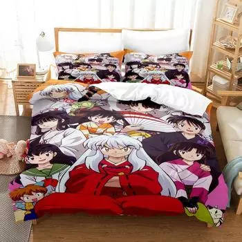 Новый модный комплект постельного белья Inuyasha, односпальная кровать, двуспальная кровать размера «king-size», комплект постельного белья для взрослых и детей, простыни и наволочки с 3D-аниме EU Twin 135x200cm