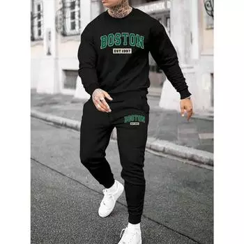 Новый модный комплект с капюшоном, мужской повседневный баскетбольный приталенный свитер, брюки, универсальный свитер с длинными рукавами, мужской спортивный костюм S