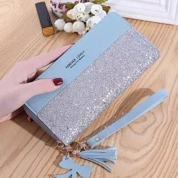 Новый модный кошелек женский из искусственной кожи, длинный кошелек на молнии, дизайн с кисточками, сумка с контрастной строчкой, сумка для телефона, держатель для карт