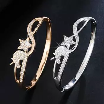 Новый модный креативный индивидуальный дизайн со звездой единорога, милый повседневный универсальный глянцевый браслет для подруги золотой