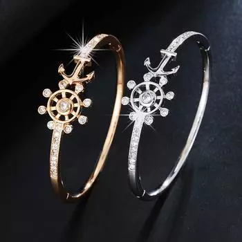 Новый модный креативный якорь в форме лодки, индивидуальный дизайн, простой глянцевый браслет с микроинкрустацией из циркона на каждый день золотой