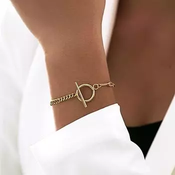 Новый модный кубинский браслет-цепочка для женщин, королевский золотой цвет, застежка-тогл, браслет-цепочка из нержавеющей стали для женщин, ювелирные изделия, подарок