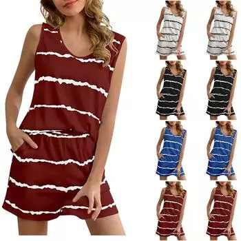 Новый модный модный женский полосатый костюм с круглым вырезом и принтом, повседневный костюм L чёрный