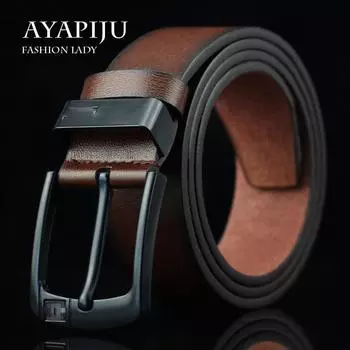 Новый модный мужской кожаный ремень с пряжкой в стиле ретро, универсальный широкий широкий для студентов 110cm чёрный