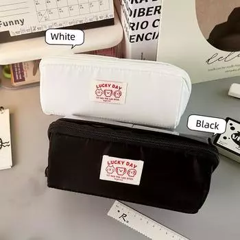 Новый модный пенал, простой черный, белый цвет, серия, сумка-карандаш для детей, большая вместительная холщовая коробка для хранения канцелярских принадлежностей белый