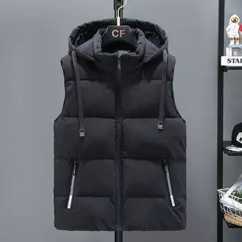 Новый модный повседневный пуховый хлопковый жилет мужской приталенный жилет осень и зима утолщенный теплый жилет-куртка M (70-45 kg) чёрный
