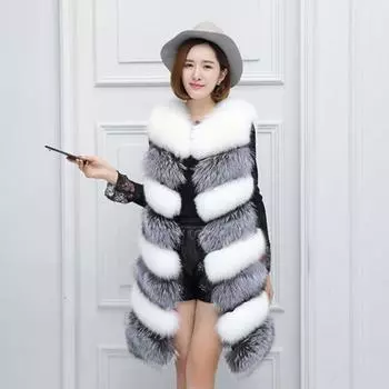 Новый модный повседневный жилет из искусственного меха лисы для женщин, тонкий жилет из меха, подходящего по цвету S