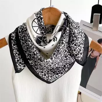 Новый модный принт Лента для волос 65*65см Шелковый шарф для женщин Галстук на шею Шарф для сумки Сатиновые головные платки Дамский фуляр Цветочные ленты 65X65cm