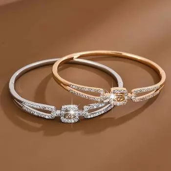 Новый модный простой стиль Ins с полым микро-инкрустацией цирконом, элегантный универсальный глянцевый браслет золотой