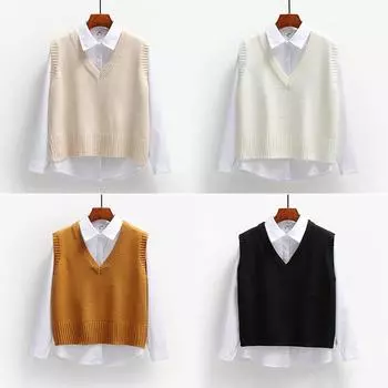 Новый модный пуловер, вязаный жилет, зимний женский свитер, повседневный женский жилет с V-образным вырезом, безрукавка, женская одежда, свободные топы 22783 One Size белый