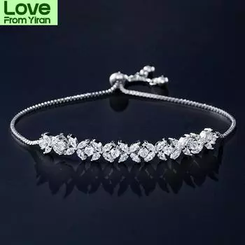 Новый модный регулируемый браслет из розового золота и серебра с листьями для женщин, подарок на годовщину, оптовая продажа ювелирных изделий S6058 серебряный