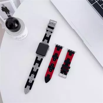Новый модный резиновый ремешок для часов контрактного цвета «H» для Apple Watch Ultra 2/1 (49мм) Серия S9 8 SE SE2 45 мм 44 мм 41 мм 40 мм 42 мм 38 ммМягкий ремешок для часов For 42/44/45/49mm