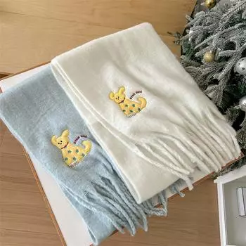 Новый модный шарф из мохера с изображением мультяшной собаки для женщин зимой с чувством роскоши, милой атмосферы и тепла 200 * 40cm белый