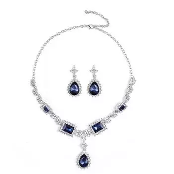 Новый модный стиль ожерелье серьги комплект женская позолоченная ключичная цепочка синий