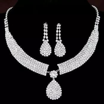 Новый модный сверкающий бриллиантовый жемчуг, элегантный и роскошный свадебный костюм, аксессуары, ожерелье, серьги, комплект из двух предметов