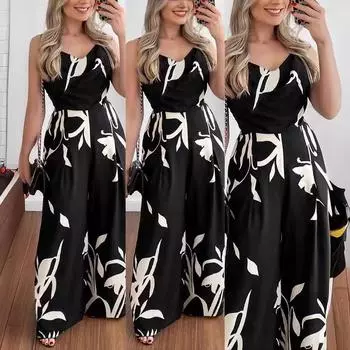 Новый модный темпераментный комбинезон с широкими штанинами и завязками на талии для женщин S синий