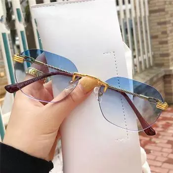 Новый модный тренд, металлические бескаркасные солнцезащитные очки для мужчин и женщин, солнцезащитные очки с маленькой оправой, квадратные очки золотой/чёрный