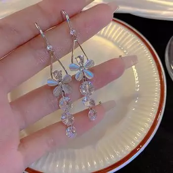 Новый модный тренд, уникальный дизайн, элегантные нежные длинные серьги с кисточками и опаловым цветком, женские ювелирные изделия, подарки на вечеринку, оптовая продажа