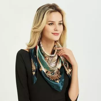 Новый модный универсальный искусственный шелковый шарф женский атласный напечатанный большой квадратный шарф кисточка подарочный шелковый шарф 90*90cm