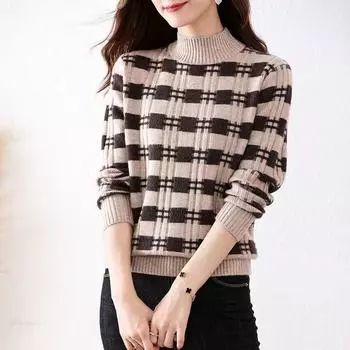 Новый модный утолщенный свитер с цветными блоками и высоким воротником для женщин, свободная рубашка для женщин L синий