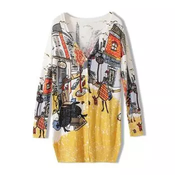 Новый модный весенне-осенний кардиган с принтом, фирменный узор, вязаный свитер, женский повседневный облегающий длинный пальто с длинным рукавом