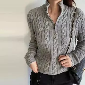 Новый модный вышитый вязаный свитер женский с капюшоном на молнии с полузастежкой-молнией, тонкий верхний слой из чистого хлопка S