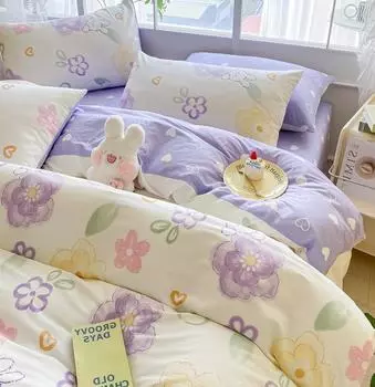 Новый модный высококачественный хлопковый пододеяльник, комплект из 4 предметов для двуспальной кровати, простыня, пододеяльник, наволочка, универсальный для всех сезонов 200*230cm синий